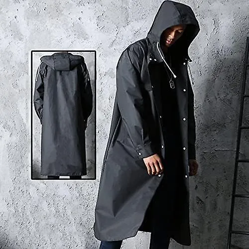 Men Black Waterproof Long Raincoat, Rain Coat Hooded Trench Jacket, Outdoor Hiking Motorcycle Rain Coat