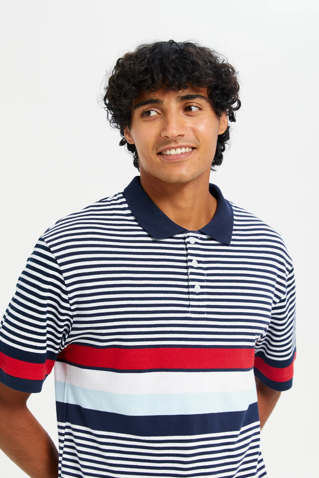 Men Grey And Red Striped Polo Shirt