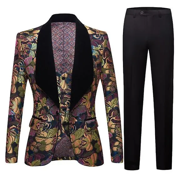 Men's Floral Tuxedo Dinner Jacket Regular Fit Shawl Lapel Paisley Suit Jackets