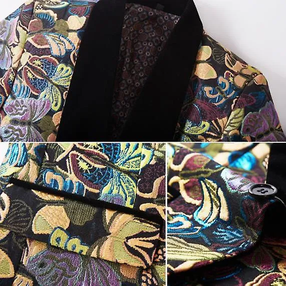 Men's Floral Tuxedo Dinner Jacket Regular Fit Shawl Lapel Paisley Suit Jackets