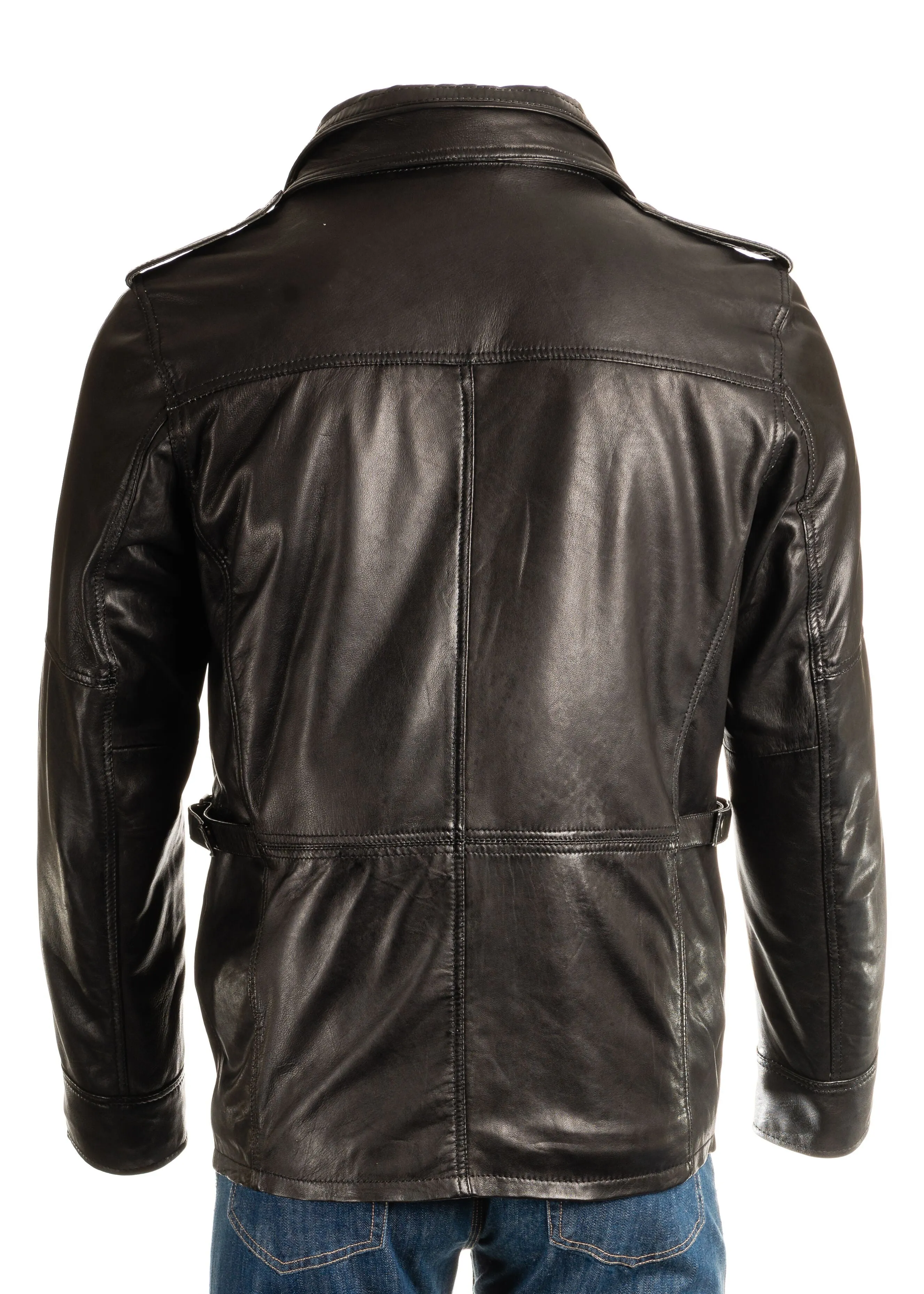 Men's Black Double-Collared Leather Coat: Pasquale