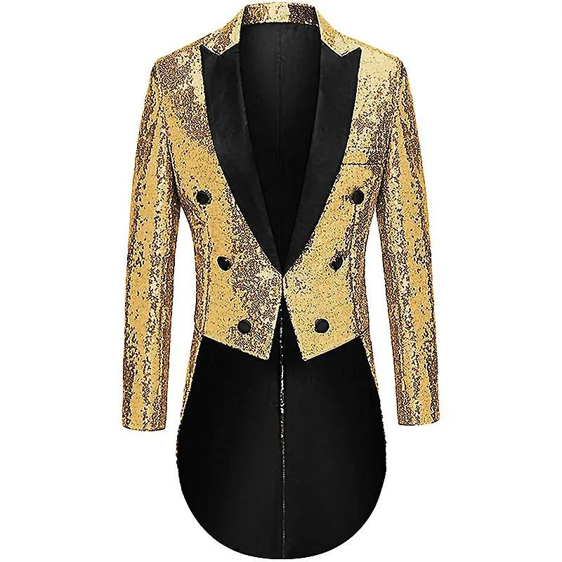 Mens Sequin Tailcoat Swallowtail Suit Jacket Party Show Tuxedo Dress Coat Blazer