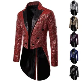 Mens Sequin Tailcoat Swallowtail Suit Jacket Party Show Tuxedo Dress Coat Blazer