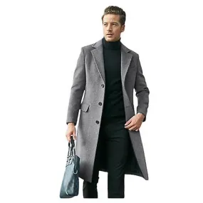 Mens Single Breasted Trench Coat Winter Warm Lapel Business Jacket Outerwear