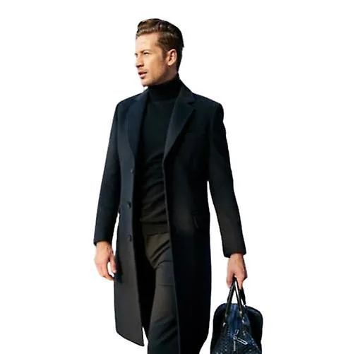 Mens Single Breasted Trench Coat Winter Warm Lapel Business Jacket Outerwear