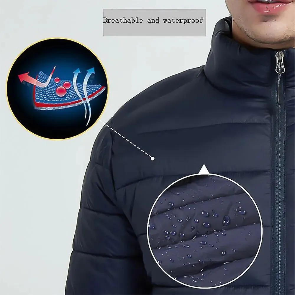 Men/Women Winter Warm USB Heating Jackets Smart Thermostat Pure Color Hooded Heated Clothing (Blue, Size XL)