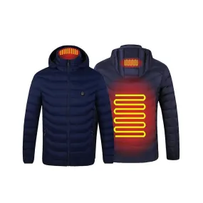 Men/Women Winter Warm USB Heating Jackets Smart Thermostat Pure Color Hooded Heated Clothing (Blue, Size XL)