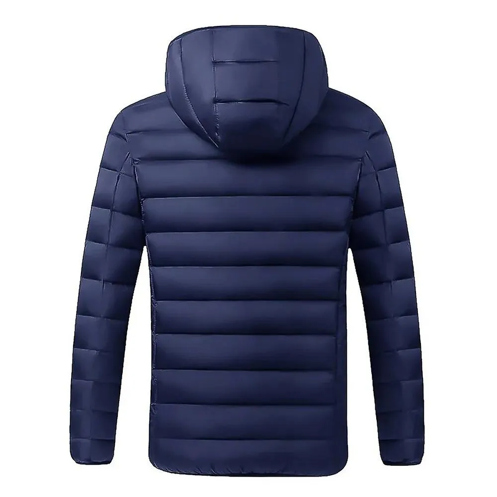 Men/Women Winter Warm USB Heating Jackets Smart Thermostat Pure Color Hooded Heated Clothing (Blue, Size XL)