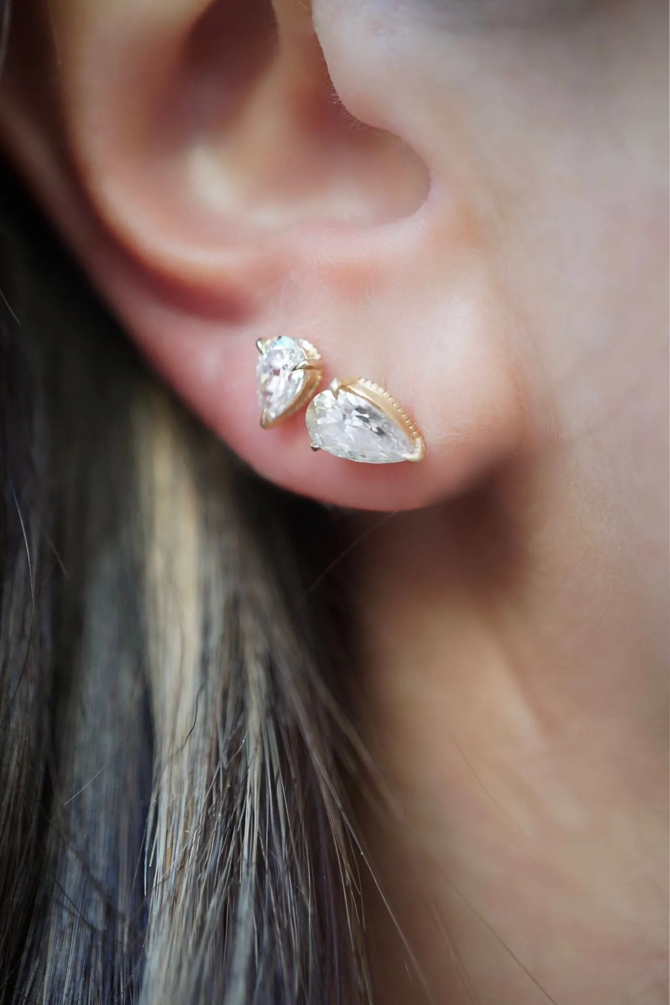 Mini Pear Cut Diamond Studs