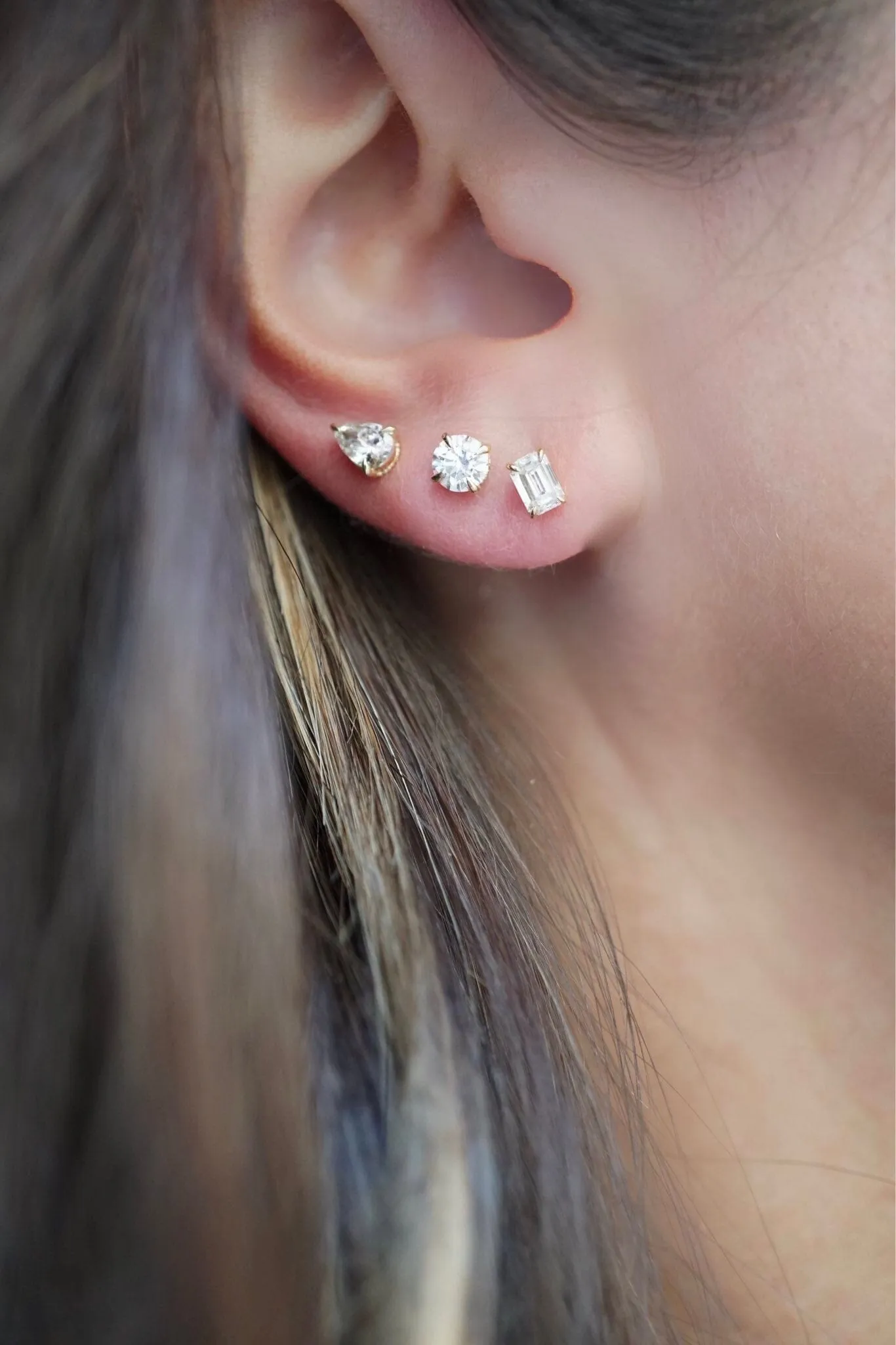 Mini Pear Cut Diamond Studs