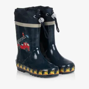 Navy Blue Fire Truck Rain Boots