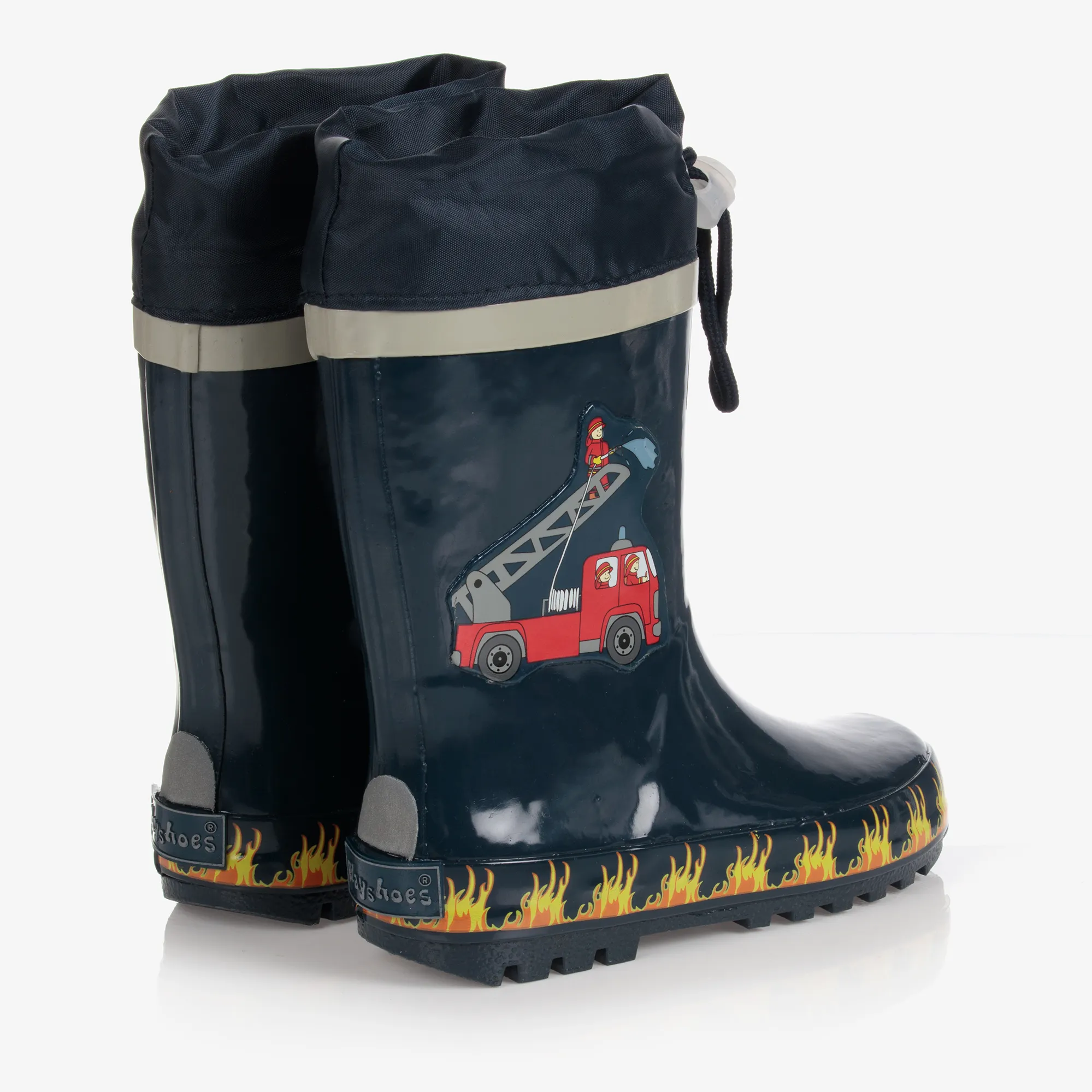 Navy Blue Fire Truck Rain Boots