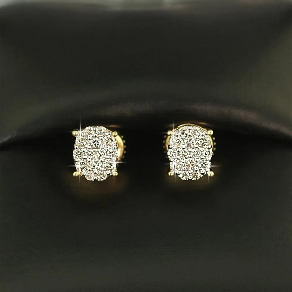 Oval Pave Diamond Earrings .28cttw 10K Yellow Gold