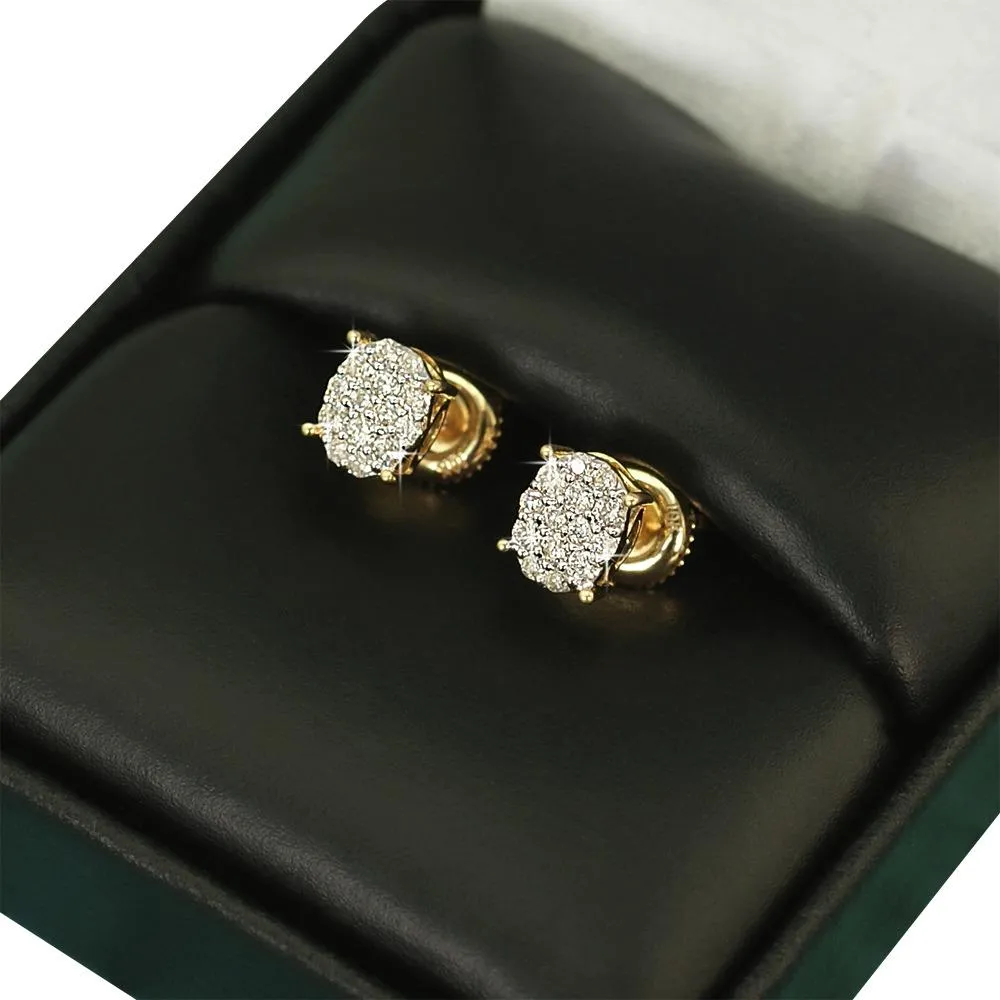 Oval Pave Diamond Earrings .28cttw 10K Yellow Gold