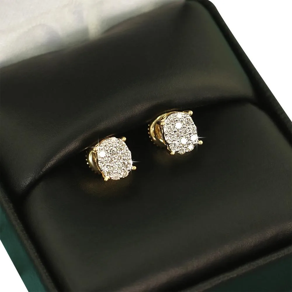 Oval Pave Diamond Earrings .28cttw 10K Yellow Gold