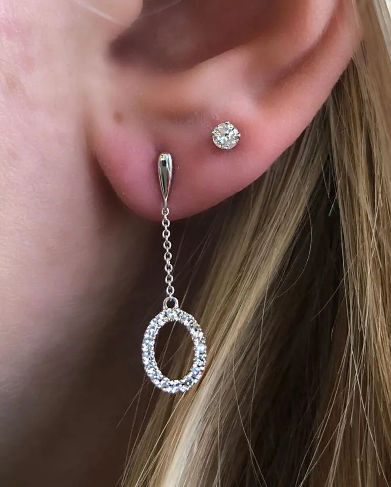 Oval Shape Dangle Diamond Earrings