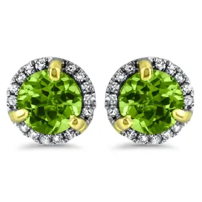 Peridot Halo Diamond Earrings