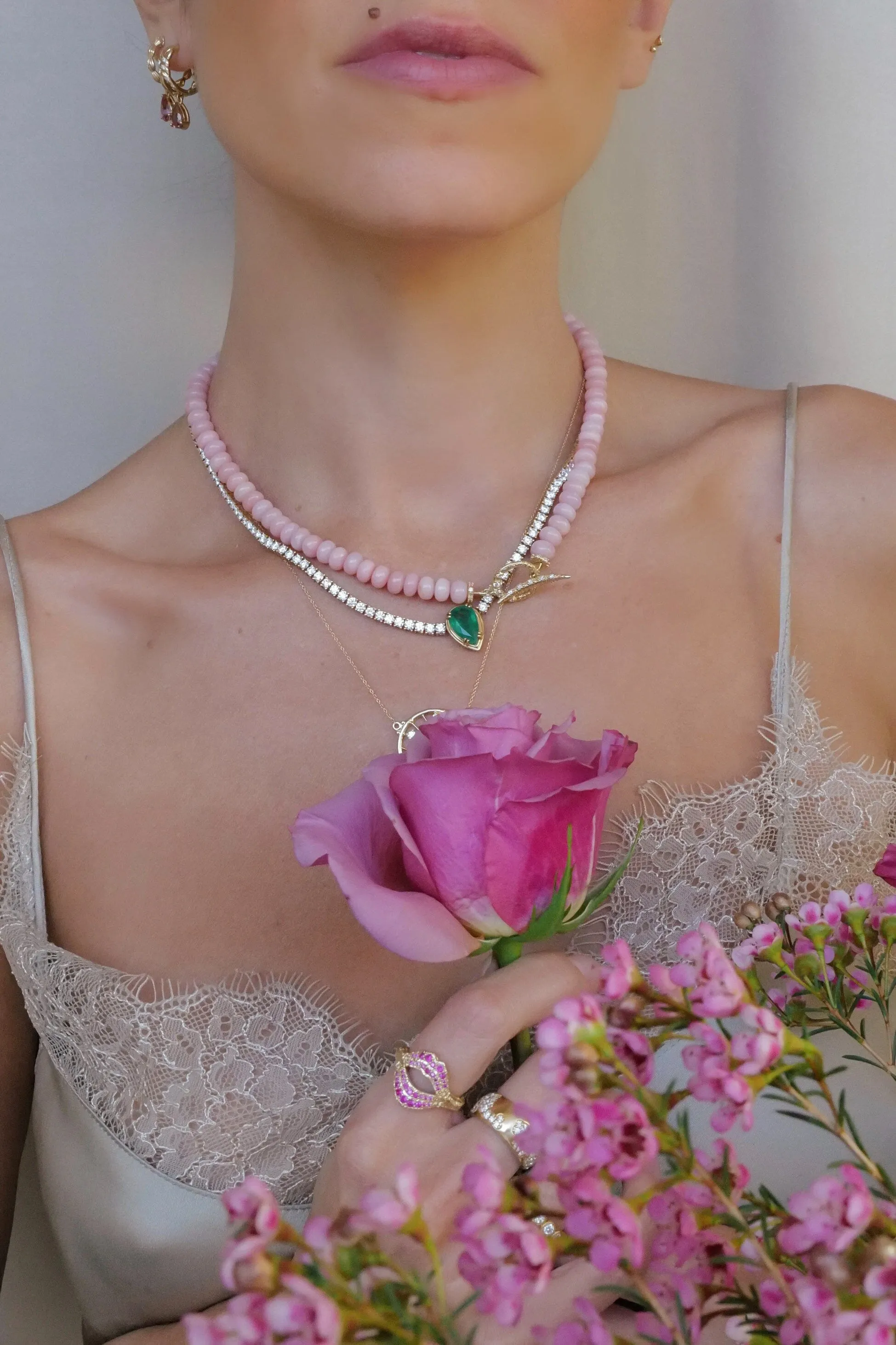 Pink Opal + Diamond Necklace