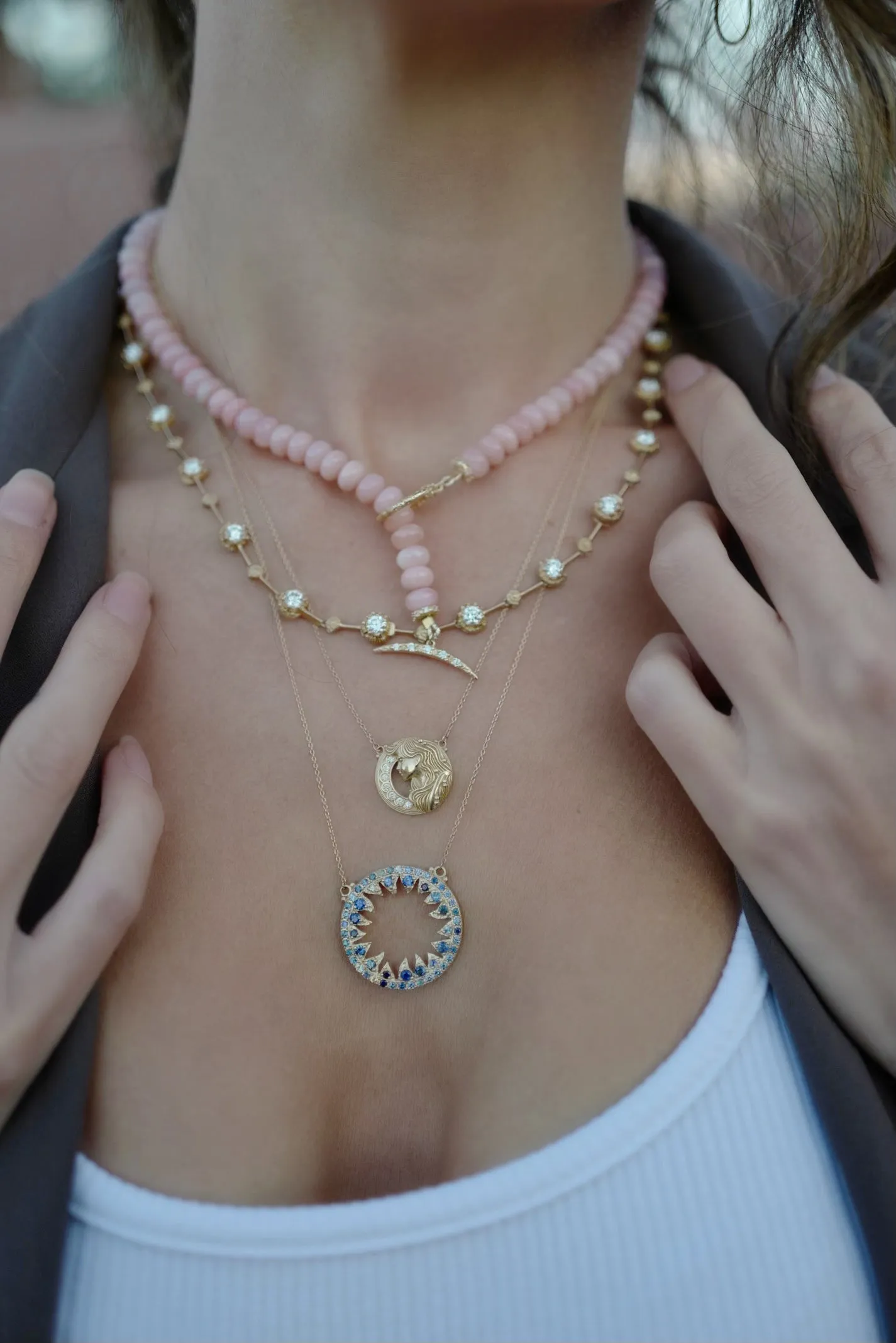 Pink Opal + Diamond Necklace