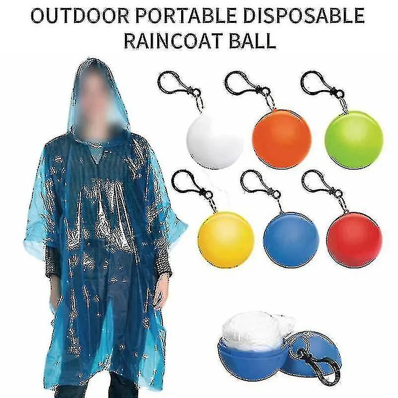 Portable Raincoat Ball Waterproof Outdoor Rainwear Disposable Camping Hooded Rain Ponchos Ball Plastic Rain Cover Ball With Hook