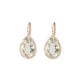 Prasiolite Tear Drop Diamond Earrings