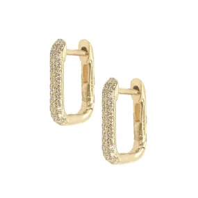 Rectangle Diamond Hoop Earrings with Micro-Pave