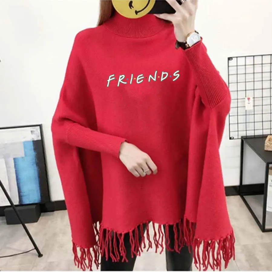 Red Friends Printed Poncho - Deal20one