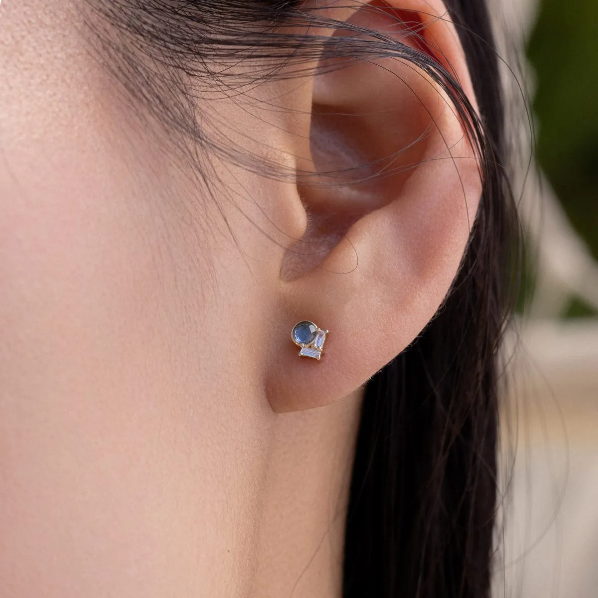 Rose Cut Sapphire Diamond Studs