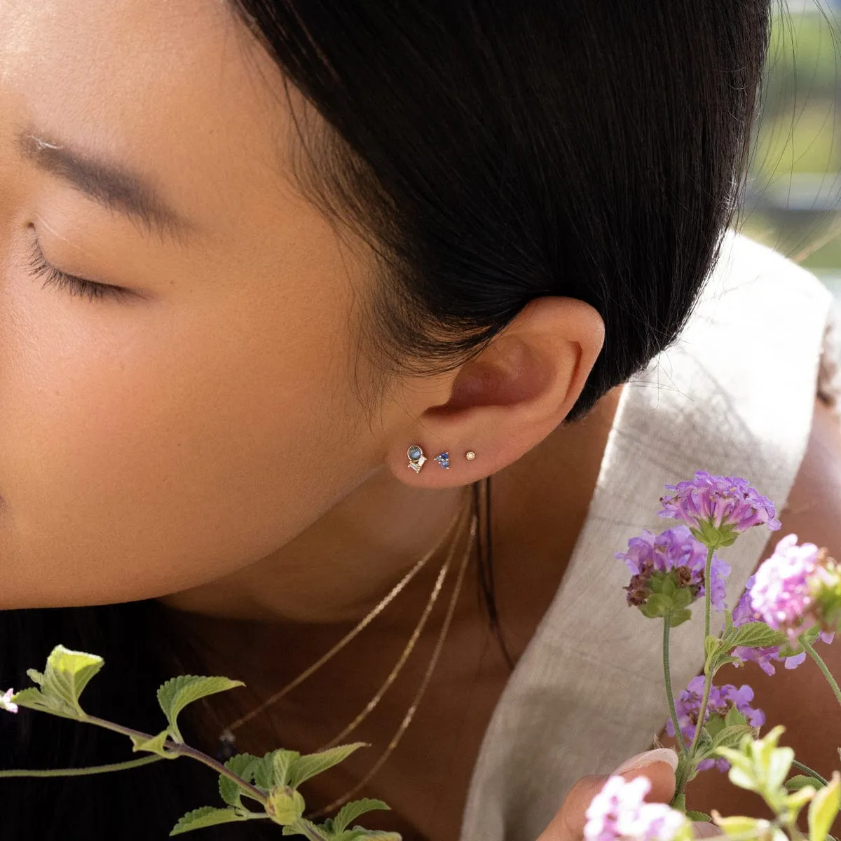 Rose Cut Sapphire Diamond Studs