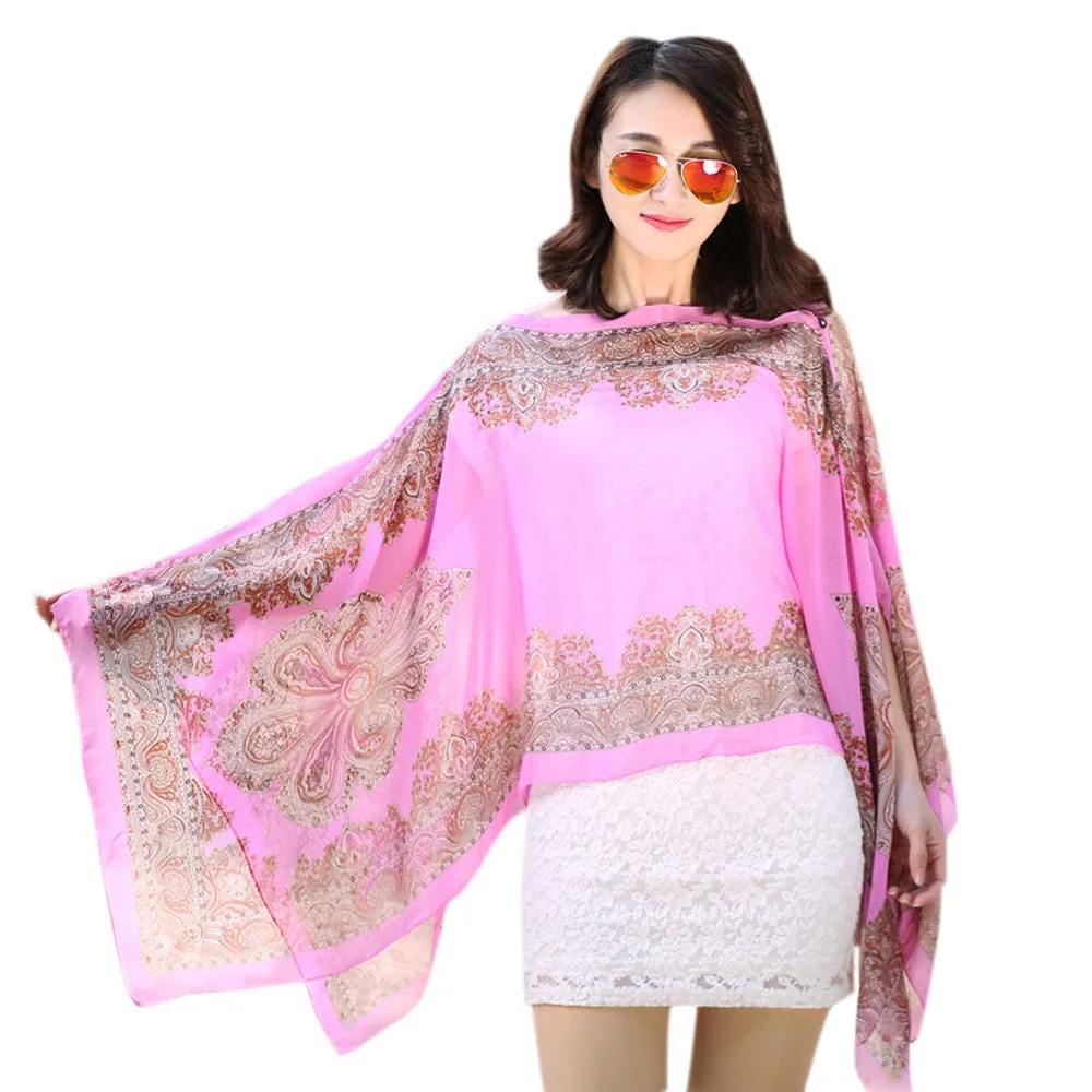 Scarf From India poncho Beach Shawls and Scarves Women Casual Chiffon Sunscreen HighQuality Big Size Printed Silk Scarfs