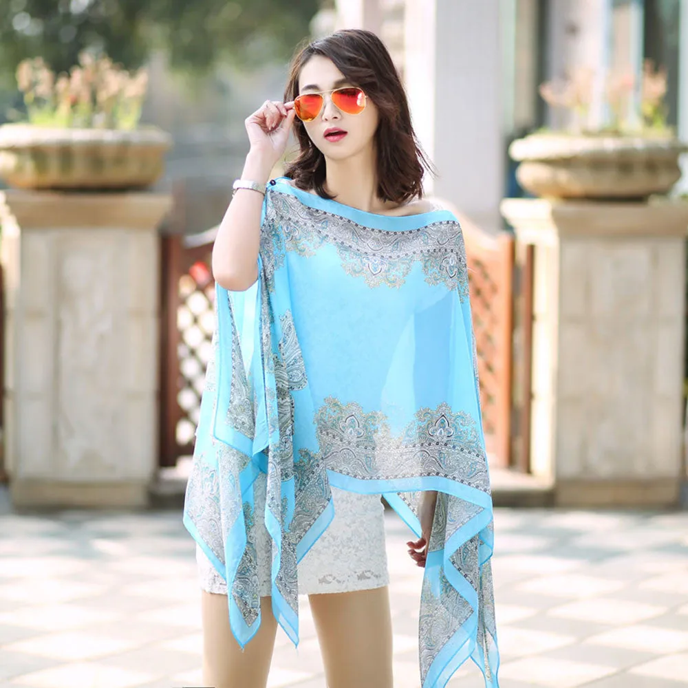 Scarf From India poncho Beach Shawls and Scarves Women Casual Chiffon Sunscreen HighQuality Big Size Printed Silk Scarfs