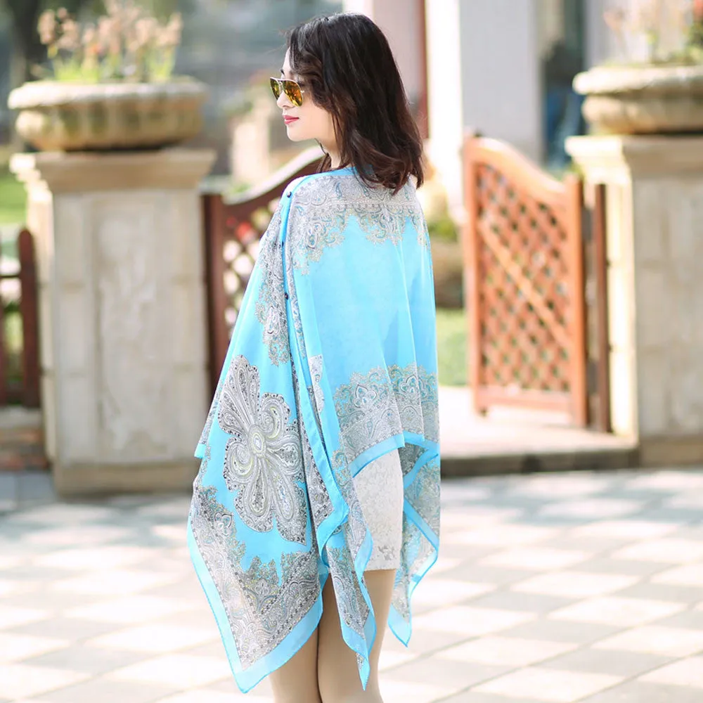 Scarf From India poncho Beach Shawls and Scarves Women Casual Chiffon Sunscreen HighQuality Big Size Printed Silk Scarfs