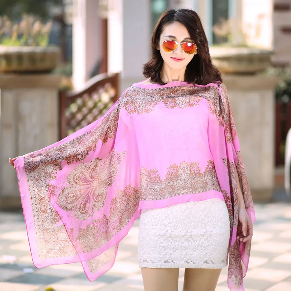 Scarf From India poncho Beach Shawls and Scarves Women Casual Chiffon Sunscreen HighQuality Big Size Printed Silk Scarfs