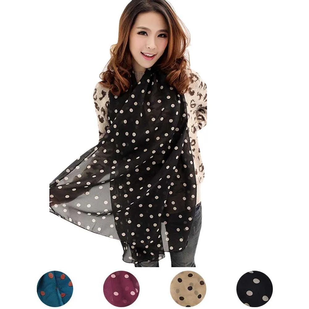 scarf Outdoor Women Long Wrap Shawl Polka Dot Chiffon Scarf Casual Scarves Stole Promotion Price