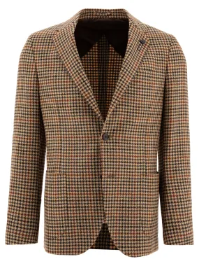 Single-Breasted Houndstooth Blazer Jackets Beige