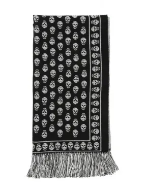 Skull Pattern Fringe Muffler Black