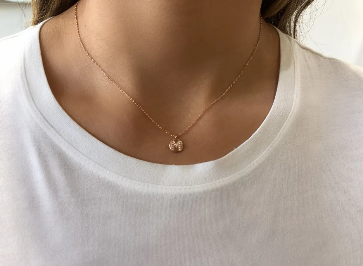 Small Initial Disc Diamond Necklace