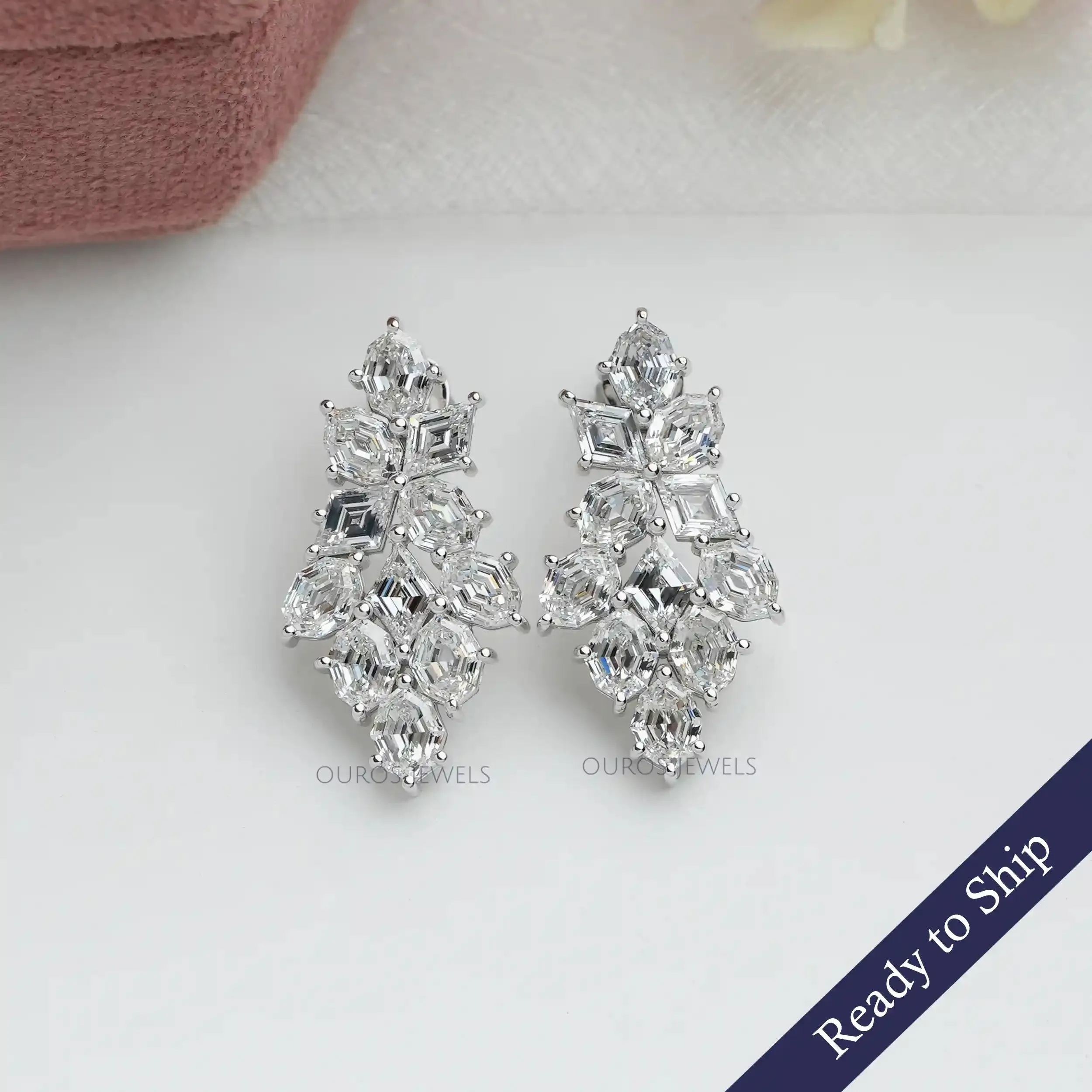 Step Cut Moval And Lonzenge  Cut Lab Diamond Earrings