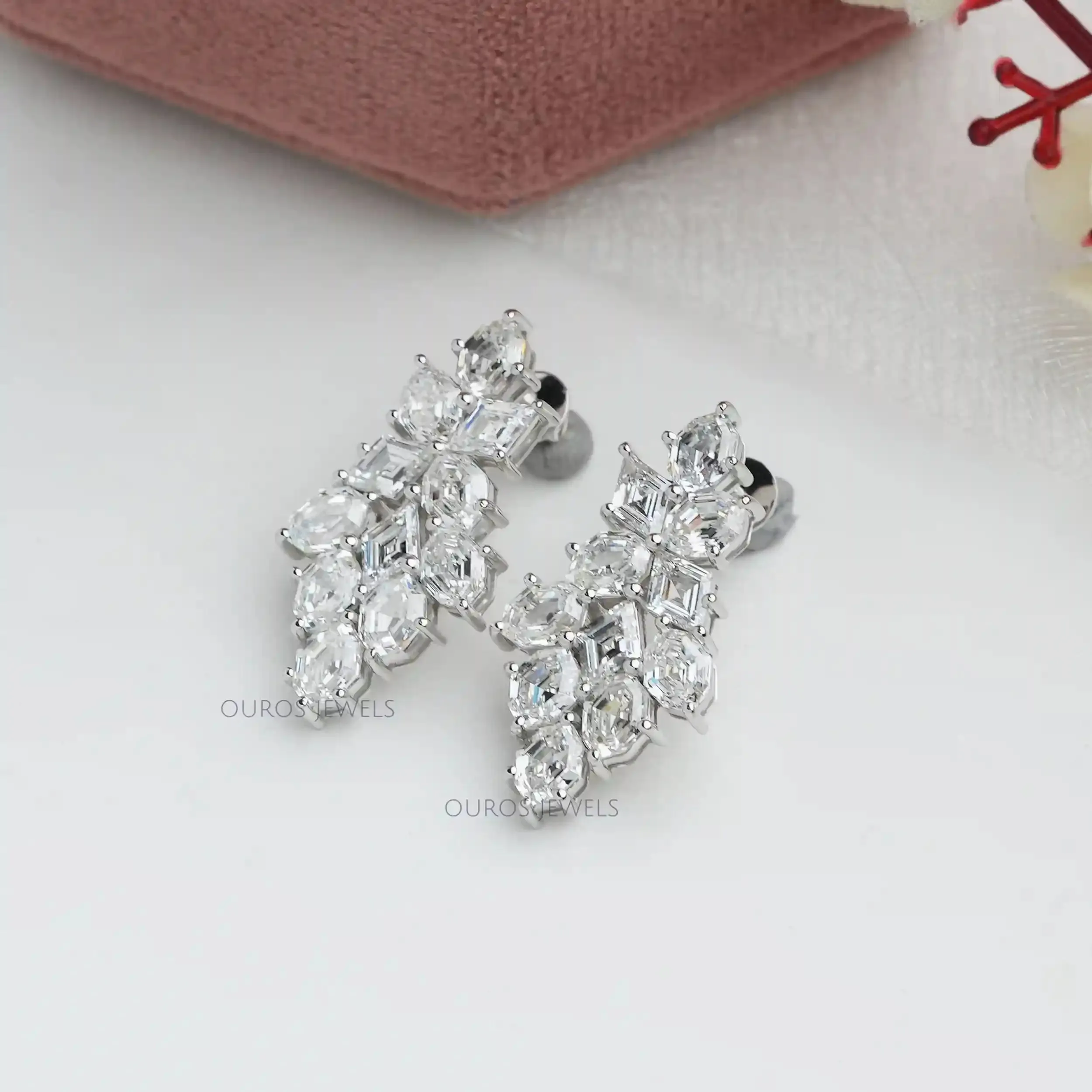 Step Cut Moval And Lonzenge  Cut Lab Diamond Earrings