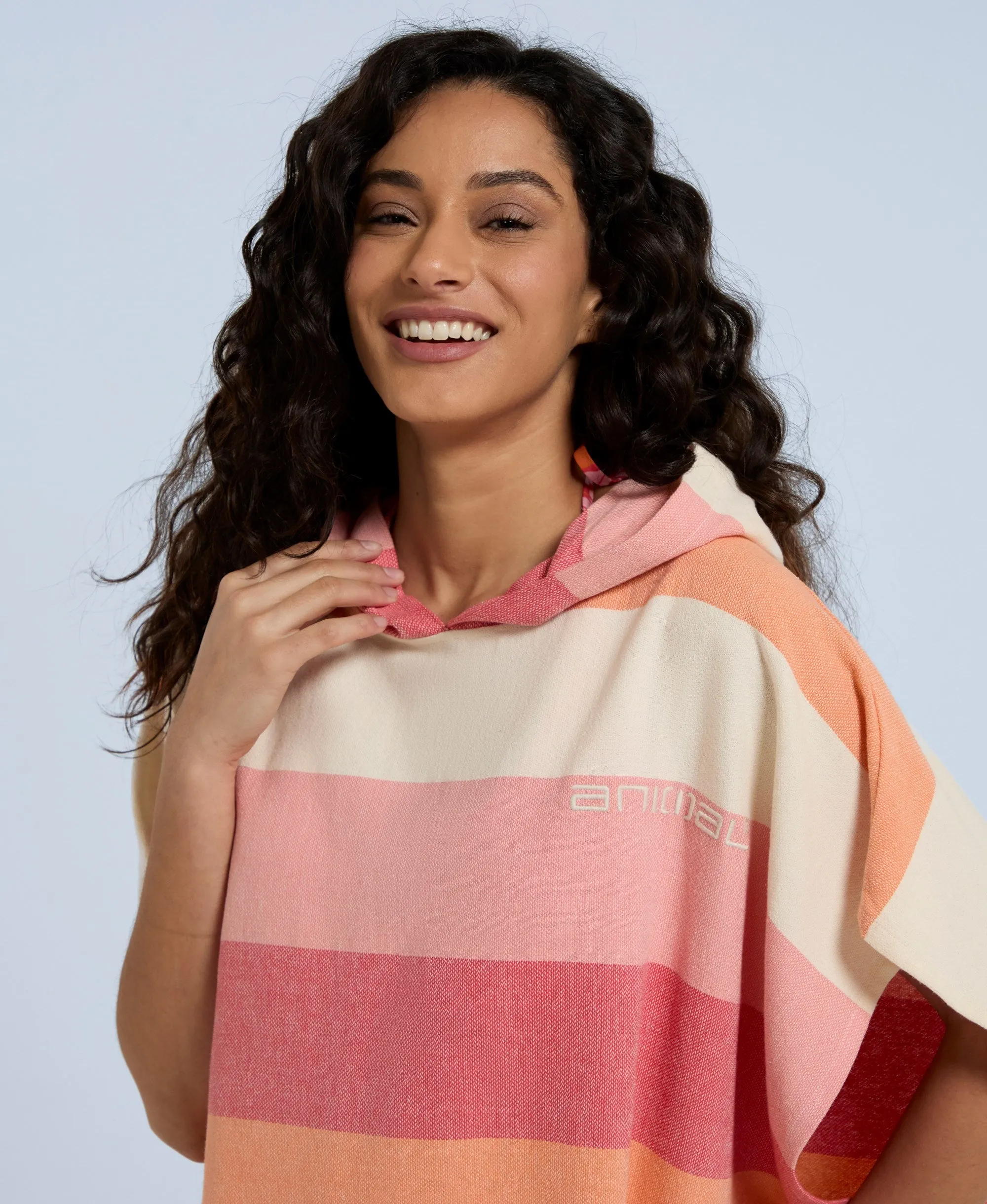 Talia Striped Womens Tassel Poncho - Pink