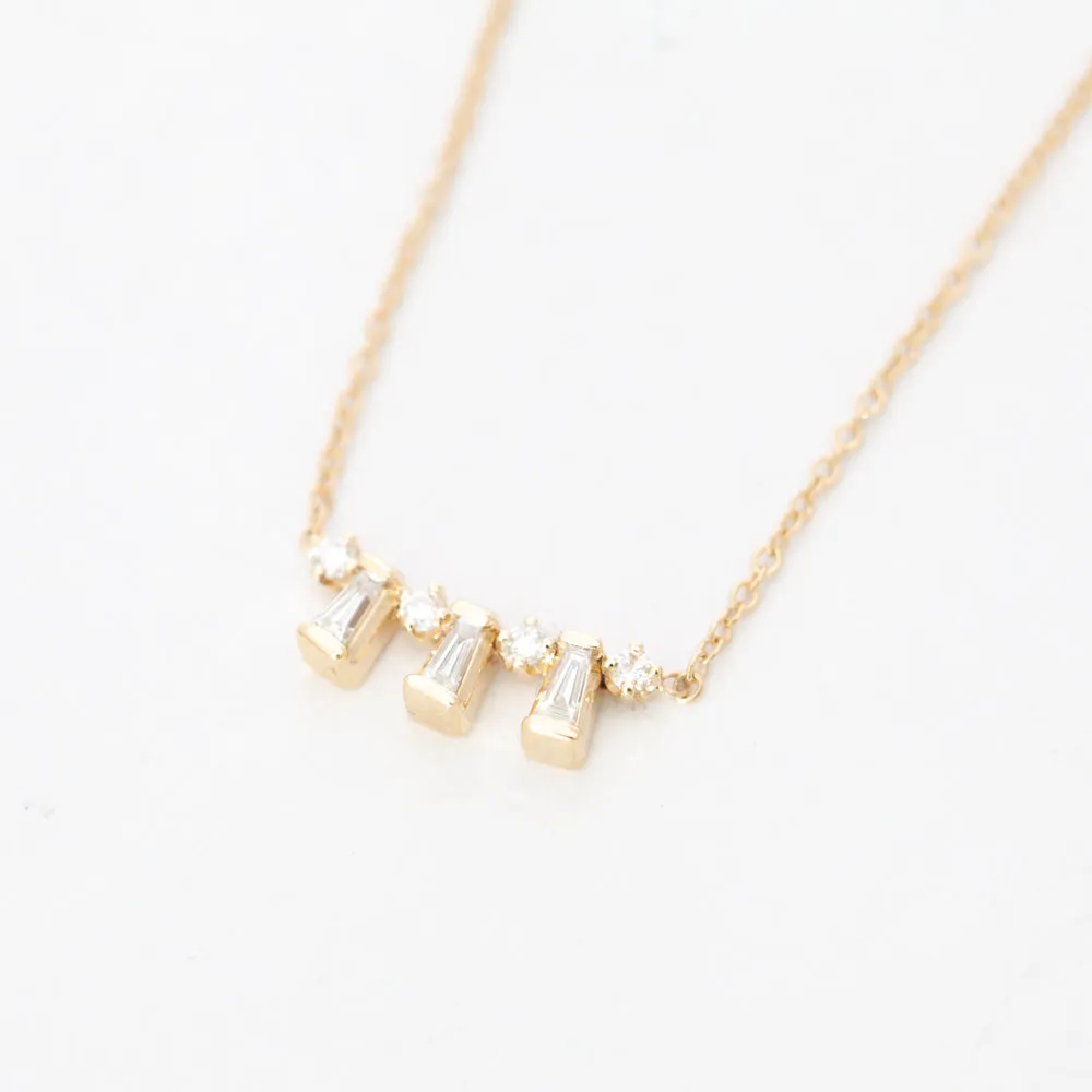 Tapered Baguette and Prong Diamond Necklace