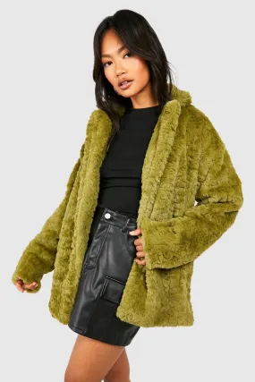 Textured Faux Fur Longline Coat