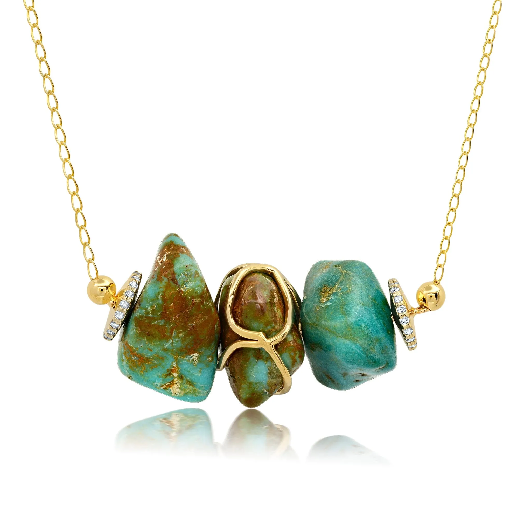 Three Turquoise + Diamond Necklace