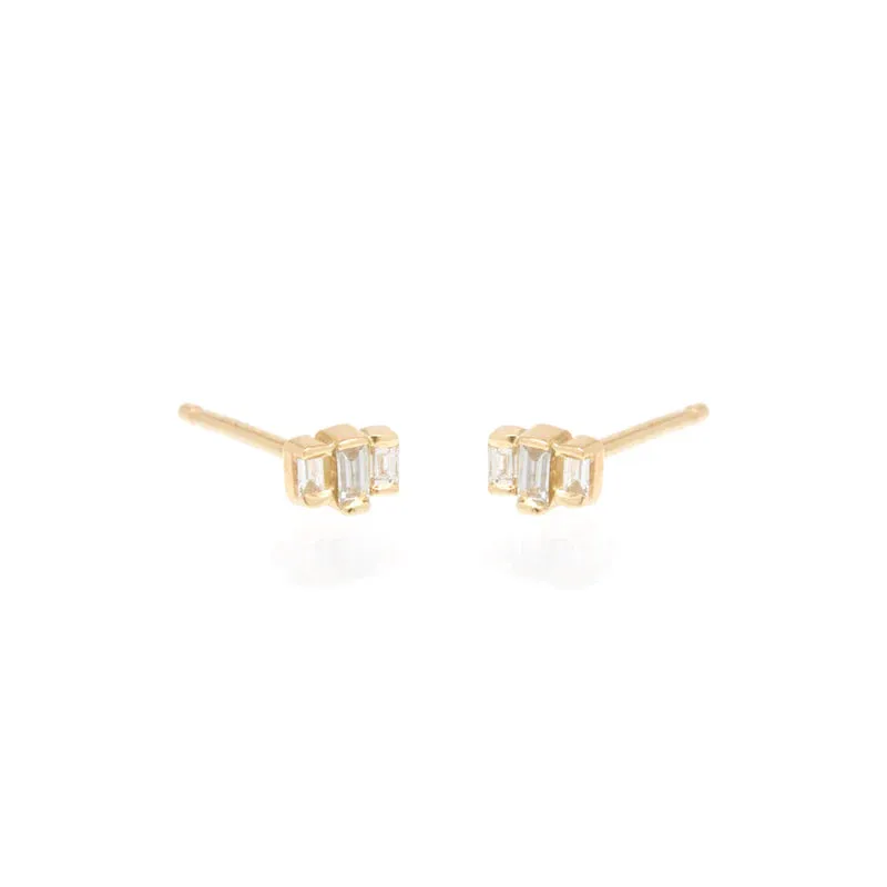 Tiny Three Stepped Baguette Diamond Studs