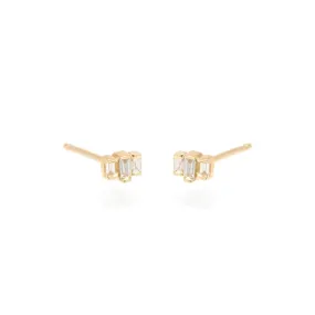 Tiny Three Stepped Baguette Diamond Studs