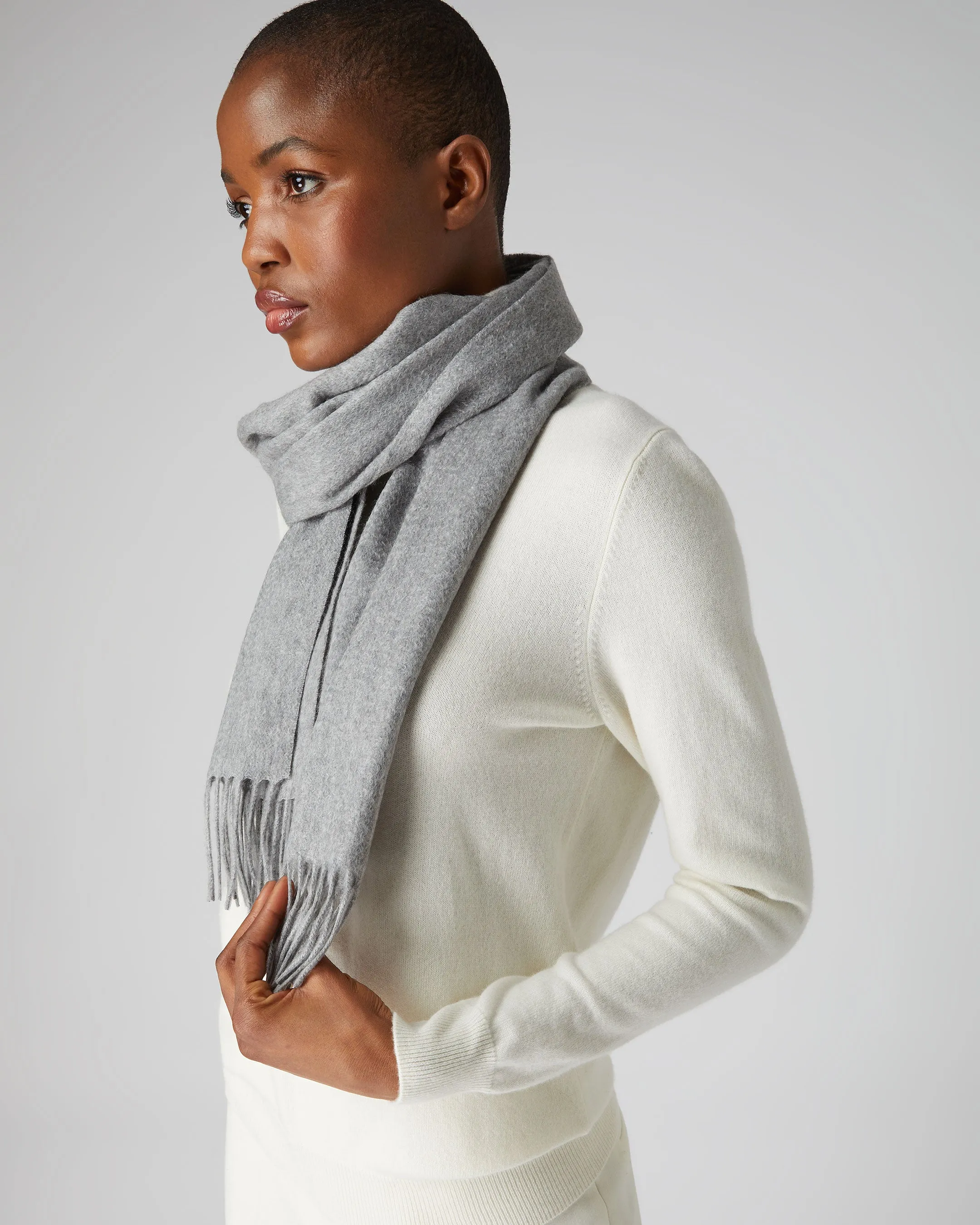 Unisex Woven Cashmere Scarf Flannel Grey