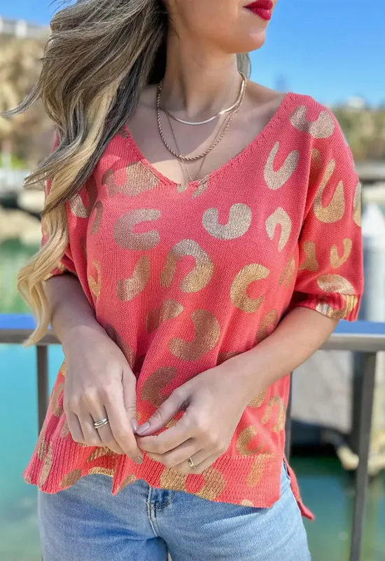 V-Neck Coral Knit Top