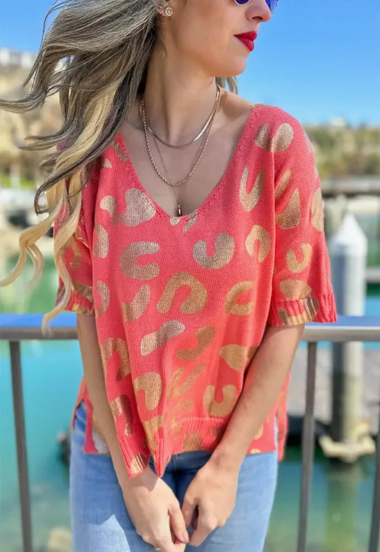 V-Neck Coral Knit Top