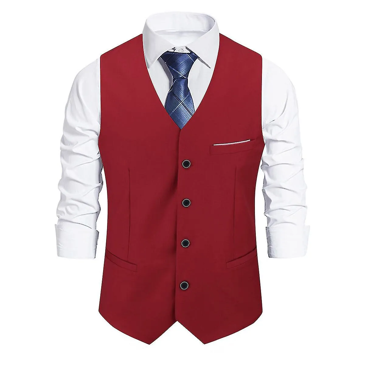 VAWAN Men's Vest, Solid Color Business Wedding Slim Suit Vest