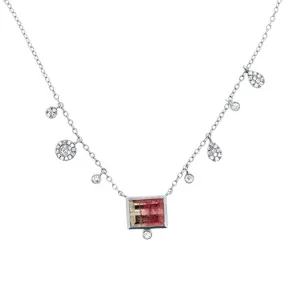 Watermelon Tourmaline & Diamond Necklace